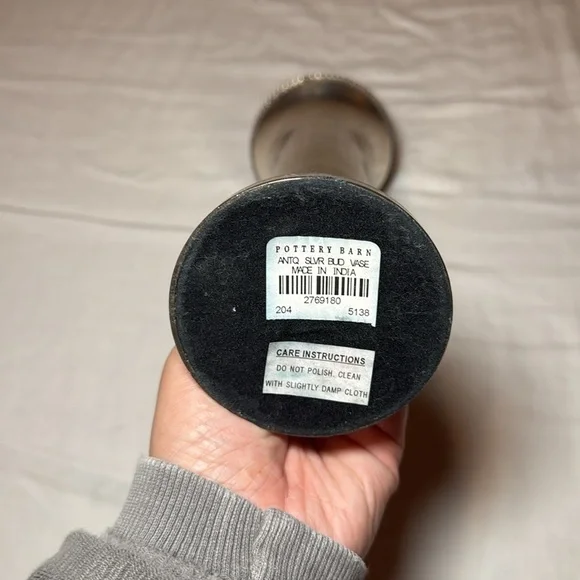 Pottery Barn Antique Silver Bud Vase Home Decor 10in Tall Set of 1 - Picture 2 of 5